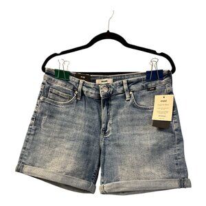 Mavi Pixie Mid-Rise Light Ripped Organic Blue Shorts - Size 28